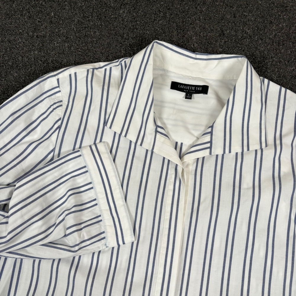 Lafayette 148 New York‎ Striped Cotton Tunic Top Blouse Women's Size L